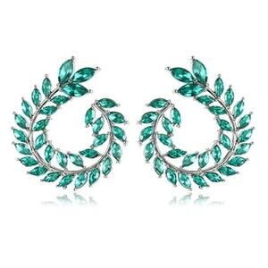 Crystal Leaves Hoop Drop Swirl Earrings Emerald Green New